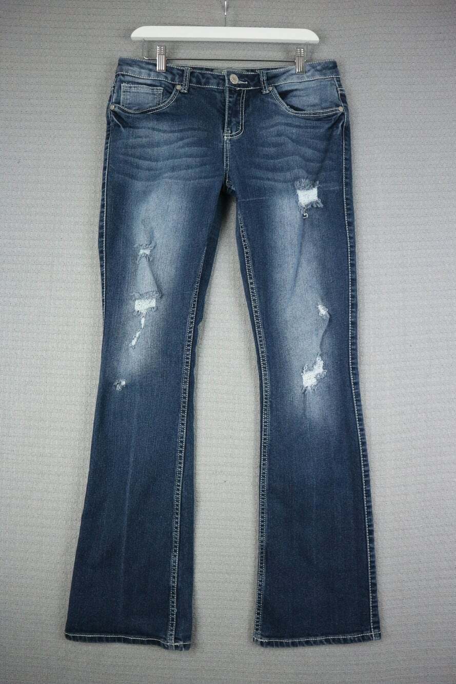 Tokyo Low Rise Boot Cut Dark Wash Denim Jeans Size 11 Distressed